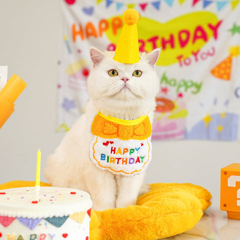 Darrahopens Occasions > Party & Birthday Novelties > Party Supplies 4-Pack Adorable Pet Dog Cat Birthday Party Hat & Bib Set(Yellow & Orange) - Embroidered Bandana Bib & Felt Party Hat, Adjustable Tie-On Dress-Up Accessories