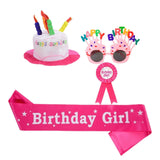 Darrahopens Occasions > Party & Birthday Novelties > Party Supplies 4-piece Pink Plush Birthday Cake Hat Set - Novelty Party Accessory with Matching Glasses and Medals and Shoulder Straps, Fun Photo Prop for Adults and Kids