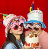 Darrahopens Occasions > Party & Birthday Novelties > Party Supplies 4-piece Pink Plush Birthday Cake Hat Set - Novelty Party Accessory with Matching Glasses and Medals and Shoulder Straps, Fun Photo Prop for Adults and Kids