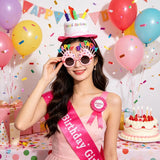 Darrahopens Occasions > Party & Birthday Novelties > Party Supplies 4-piece Pink Plush Birthday Cake Hat Set - Novelty Party Accessory with Matching Glasses and Medals and Shoulder Straps, Fun Photo Prop for Adults and Kids