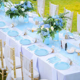 Darrahopens Occasions > Party & Birthday Novelties > Party Supplies 7-Piece Light Blue Scalloped Party Tableware Set for 25 Guests - Disposable Paper Plates 7 / 9 inch, 9oz Cups, Napkins, Cutlery with Matching Tablecloth for Birthday, Baby Shower, EOFY Event