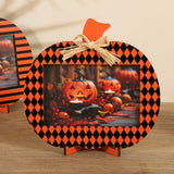 Darrahopens Occasions > Party & Birthday Novelties > Party Supplies Black and Orange Plaid Pattern Festive Pumpkin Photo Frame - Rustic Halloween Tabletop Picture Holder