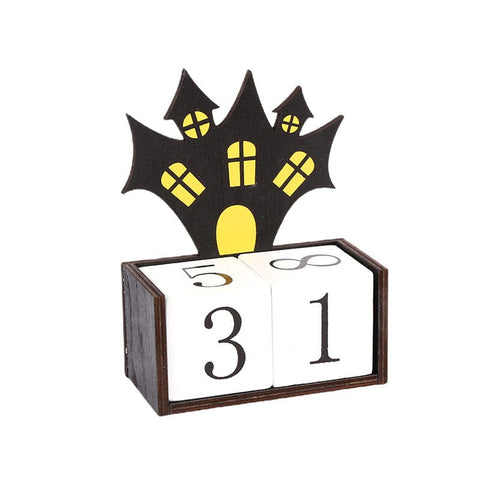 Darrahopens Occasions > Party & Birthday Novelties > Party Supplies Black Castle Shape Festive Halloween Countdown Blocks - Reusable Wooden Perpetual Calendar for Desk Decor