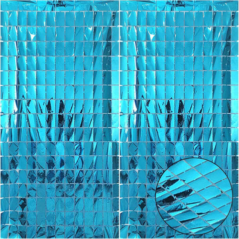 Darrahopens Occasions > Party & Birthday Novelties > Party Supplies Blue 3D Shimmer Foil Fringe Square Cube Curtain (2 PCS) – 1m x 2m Self-Adhesive Metallic Backdrop for Birthdays, Weddings, and Party Wall Decor