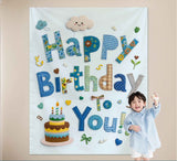 Darrahopens Occasions > Party & Birthday Novelties > Party Supplies Blue Happy Birthday Backdrop Banner - Reusable Fabric Party Decoration with Colourful Lettering, Photo Background for Kids Birthday, Baby Shower & Celebration