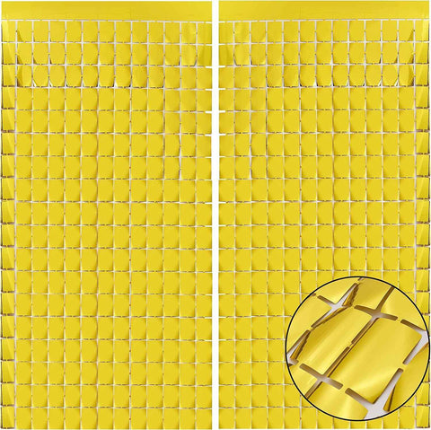 Darrahopens Occasions > Party & Birthday Novelties > Party Supplies Gold 3D Shimmer Foil Fringe Square Cube Curtain (2 PCS) – 1m x 2m Self-Adhesive Metallic Backdrop for Birthdays, Weddings, and Party Wall Decor