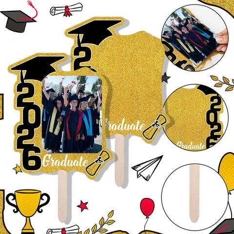 Darrahopens Occasions > Party & Birthday Novelties > Party Supplies Graduate Photo Frame Fan Prop for Graduation Party (12pcs Gold), Personalized 4x6 Inch Photo Holder, Senior Photo Party Decor