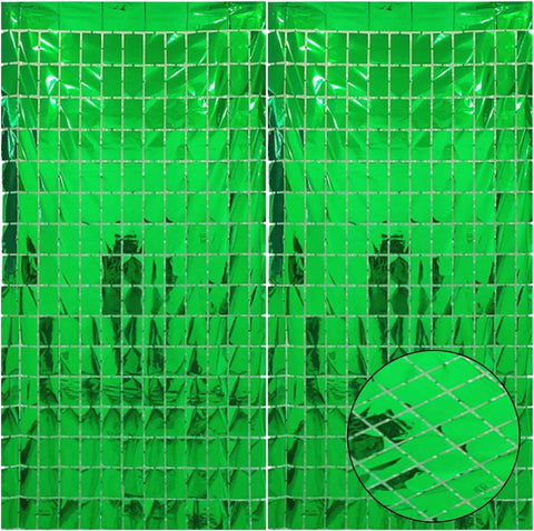 Darrahopens Occasions > Party & Birthday Novelties > Party Supplies Green 3D Shimmer Foil Fringe Square Cube Curtain (2 PCS) – 1m x 2m Self-Adhesive Metallic Backdrop for Birthdays, Weddings, and Party Wall Decor