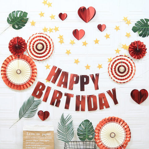 Darrahopens Occasions > Party & Birthday Novelties > Party Supplies Happy Birthday Party Decoration Set -  Fan Decorations, Hearts, Stars & Banner