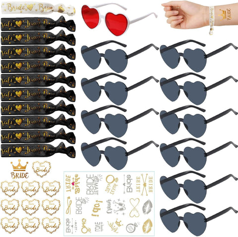 Darrahopens Occasions > Party & Birthday Novelties > Party Supplies Heart Shaped Sunglasses Set with Bracelet and Tattoo Stickers in Black for Bride to Be Accessories