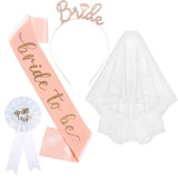 Darrahopens Occasions > Party & Birthday Novelties > Party Supplies Pink and Gold Bride to Be Bachelorette Party Accessory Set, 4 Piece Bridal Shower Accessories Kit with Rhinestone Headband, Sash, Badge and Double Layer Veil with Comb