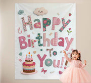 Darrahopens Occasions > Party & Birthday Novelties > Party Supplies Pink Happy Birthday Backdrop Banner - Reusable Fabric Party Decoration with Colourful Lettering, Photo Background for Kids Birthday, Baby Shower & Celebration