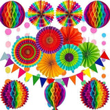 Darrahopens Occasions > Party & Birthday Novelties > Party Supplies Rainbow Party Decoration Set - Complete with Paper Fans, Honeycomb Balls & Streamers - For Birthdays & Weddings