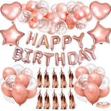 Darrahopens Occasions > Party & Birthday Novelties > Party Supplies Rose Gold Happy Birthday Balloon Decoration Kit - Foil Letter Balloons, Confetti Latex Balloons, Tassel Garland, Heart & Star Shapes - Complete Party Backdrop Set for Women, Girls, Bridal Shower, Photo Booth - Easy Setup Party Supplies