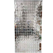 Darrahopens Occasions > Party & Birthday Novelties > Party Supplies Silver 3D Shimmer Foil Fringe Square Cube Curtain (2 PCS) – 1m x 2m Self-Adhesive Metallic Backdrop for Birthdays, Weddings, and Party Wall Decor