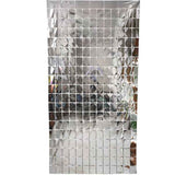 Darrahopens Occasions > Party & Birthday Novelties > Party Supplies Silver 3D Shimmer Foil Fringe Square Cube Curtain (2 PCS) – 1m x 2m Self-Adhesive Metallic Backdrop for Birthdays, Weddings, and Party Wall Decor