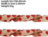 Darrahopens Occasions > Party & Birthday Novelties > Party Supplies Valentine's Day Ribbons - 3 Rolls - Handmade Ribbons - Heart Pattern - Natural Texture - Suitable for Wrapping Flowers and Party Decorations （5m）