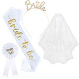 Darrahopens Occasions > Party & Birthday Novelties > Party Supplies White and Gold Bride to Be Bachelorette Party Accessory Set, 4 Piece Bridal Shower Accessories Kit with Rhinestone Headband, Sash, Badge and Double Layer Veil with Comb