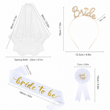 Darrahopens Occasions > Party & Birthday Novelties > Party Supplies White and Gold Bride to Be Bachelorette Party Accessory Set, 4 Piece Bridal Shower Accessories Kit with Rhinestone Headband, Sash, Badge and Double Layer Veil with Comb