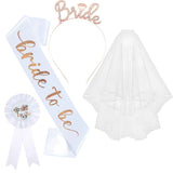 Darrahopens Occasions > Party & Birthday Novelties > Party Supplies White and Rose Gold Bride to Be Bachelorette Party Accessory Set, 4 Piece Bridal Shower Accessories Kit with Rhinestone Headband, Sash, Badge and Double Layer Veil with Comb