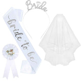 Darrahopens Occasions > Party & Birthday Novelties > Party Supplies White and Silver Bride to Be Bachelorette Party Accessory Set, 4 Piece Bridal Shower Accessories Kit with Rhinestone Headband, Sash, Badge and Double Layer Veil with Comb