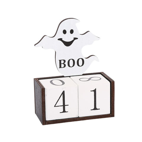 Darrahopens Occasions > Party & Birthday Novelties > Party Supplies White Ghost Shape Festive Halloween Countdown Blocks - Reusable Wooden Perpetual Calendar for Desk Decor
