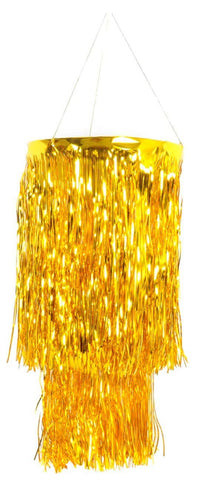 Darrahopens Occasions > Party Decorations 2 Tier Foil Metallic Tinsel Hanging Chandelier Party Decoration - Gold