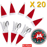 Darrahopens Occasions > Party Decorations 20PCS Red Hat Santa Cutlery Christmas Knife Bag Xmas Fork Holder Xmas Decoration