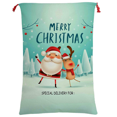 Darrahopens Occasions > Party Decorations 50x70cm Canvas Hessian Christmas Santa Sack Xmas Stocking Reindeer Kids Gift Bag, Cartoon Santa w Reindeer