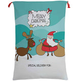 Darrahopens Occasions > Party Decorations 50x70cm Canvas Hessian Christmas Santa Sack Xmas Stocking Reindeer Kids Gift Bag, Cartoon Santa w Reindeer (B)