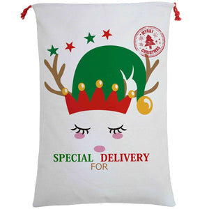 Darrahopens Occasions > Party Decorations 50x70cm Canvas Hessian Christmas Santa Sack Xmas Stocking Reindeer Kids Gift Bag, Cream - Cute Reindeer Delivery