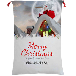 Darrahopens Occasions > Party Decorations 50x70cm Canvas Hessian Christmas Santa Sack Xmas Stocking Reindeer Kids Gift Bag, Santa On The Roof