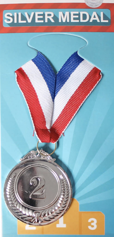 Darrahopens Occasions > Party Favours METAL WINNER MEDALS 1st 2nd 3rd Party Favours Sports Day School 40cm Ribbon - Silver (2nd)
