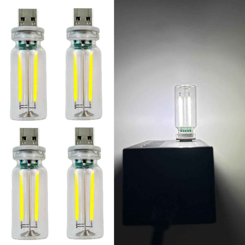 Darrahopens Occasions > Party Lights > Coloured Lights 4 PCS Car USB Lights, Plug-in Retro Car Atmosphere Lamp with Touch Dimmable, Portable Mini Glass Bottle LED Bulb Night Lights for Vehicle Bedroom Hallway Camping Holiday Decoration (white)