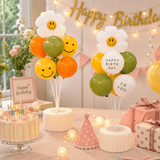 Darrahopens Occasions > Wedding Accessories > Balloons 2 Pack Daisy Birthday Balloon Table Centerpiece Set（"Happy Birthday" letter style and pale Orange balloon style）, 10 Inch Latex Balloons with Smiley Flower Topper, Kids Birthday Party Decoration for Baby Shower, First Birthday & Celebration Events