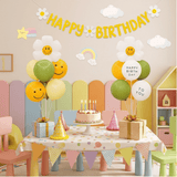 Darrahopens Occasions > Wedding Accessories > Balloons 2 Pack Daisy Birthday Balloon Table Centerpiece Set（"Happy Birthday" letter style and pale yellow balloon style）, 10 Inch Latex Balloons with Smiley Flower Topper, Kids Birthday Party Decoration for Baby Shower, First Birthday & Celebration Events