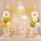 Darrahopens Occasions > Wedding Accessories > Balloons 2 Pack Daisy Birthday Balloon Table Centerpiece Set（"Happy Birthday" letter style and pale yellow balloon style）, 10 Inch Latex Balloons with Smiley Flower Topper, Kids Birthday Party Decoration for Baby Shower, First Birthday & Celebration Events