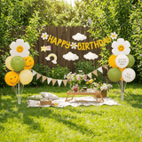 Darrahopens Occasions > Wedding Accessories > Balloons 2 Pack Daisy Birthday Balloon Table Centerpiece Set（"Happy Birthday" letter style and pale yellow balloon style）, 10 Inch Latex Balloons with Smiley Flower Topper, Kids Birthday Party Decoration for Baby Shower, First Birthday & Celebration Events