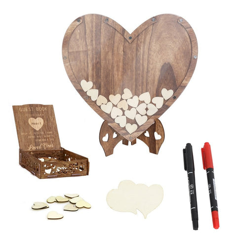 Darrahopens Occasions > Wedding Accessories > Other Wedding Decorations Wedding Guest Book Alternative with Stand+Storage Box+88PCS Wooden Hearts+Pens