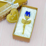 Darrahopens Occasions > Wedding Accessories > Wedding Favours 2 Set of Blue Crystal Rose Flower with Gold Gift Box and Gold Plated Stem Leaf – Elegant Crystal & Metal Rose Ornament | Wedding Party Gift, Valentine's Day & Anniversary Keepsake