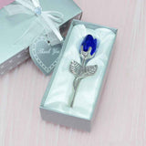 Darrahopens Occasions > Wedding Accessories > Wedding Favours 2 Set of Blue Crystal Rose Flower with Silver Gift Box and Silver Plated Stem Leaf – Elegant Crystal & Metal Rose Ornament | Wedding Party Gift, Valentine's Day & Anniversary Keepsake