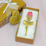 Darrahopens Occasions > Wedding Accessories > Wedding Favours 2 Set of Pink Crystal Rose Flower with Gold Gift Box and Gold Plated Stem Leaf – Elegant Crystal & Metal Rose Ornament | Wedding Party Gift, Valentine's Day & Anniversary Keepsake