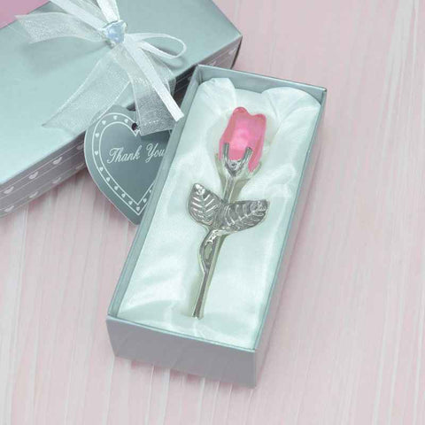 Darrahopens Occasions > Wedding Accessories > Wedding Favours 2 Set of Pink Crystal Rose Flower with Silver Gift Box and Silver Plated Stem Leaf – Elegant Crystal & Metal Rose Ornament | Wedding Party Gift, Valentine's Day & Anniversary Keepsake