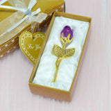 Darrahopens Occasions > Wedding Accessories > Wedding Favours 2 Set of Purple Crystal Rose Flower with Gold Gift Box and Gold Plated Stem Leaf – Elegant Crystal & Metal Rose Ornament | Wedding Party Gift, Valentine's Day & Anniversary Keepsake