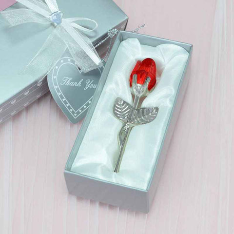 Darrahopens Occasions > Wedding Accessories > Wedding Favours 2 Set of Red Crystal Rose Flower with Silver Gift Box and Silver Plated Stem Leaf – Elegant Crystal & Metal Rose Ornament | Wedding Party Gift, Valentine's Day & Anniversary Keepsake