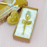 Darrahopens Occasions > Wedding Accessories > Wedding Favours 2 Set of White Crystal Rose Flower with Gold Gift Box and Gold Plated Stem Leaf – Elegant Crystal & Metal Rose Ornament | Wedding Party Gift, Valentine's Day & Anniversary Keepsake