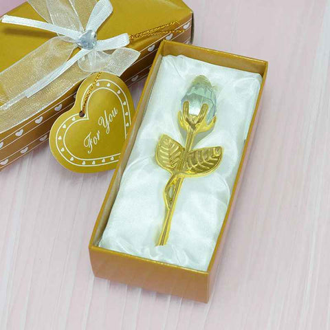 Darrahopens Occasions > Wedding Accessories > Wedding Favours 2 Set of White Crystal Rose Flower with Gold Gift Box and Gold Plated Stem Leaf – Elegant Crystal & Metal Rose Ornament | Wedding Party Gift, Valentine's Day & Anniversary Keepsake