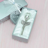 Darrahopens Occasions > Wedding Accessories > Wedding Favours 2 Set of White Crystal Rose Flower with Silver Gift Box and Silver Plated Stem Leaf – Elegant Crystal & Metal Rose Ornament | Wedding Party Gift, Valentine's Day & Anniversary Keepsake