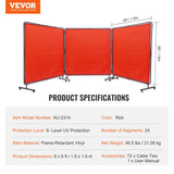 Darrahopens Occasions > Wedding Accessories > Wedding Favours VEVOR Welding Screen with Frame, 6' x 6' 3 Panel Welding Curtain Screens, Flame-Resistant Vinyl Welding Protection Screen on 12 Swivel Wheels (6 Lockable), Moveable & Professional for Workshop, Red