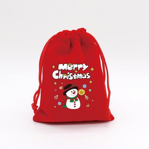 Darrahopens Occasions > Wrapping Paper & Gift Bags > Gift Bags 2-Pack Luxury Red Velvet Snowman Christmas Gift Bag(13x18CM) - Festive Drawstring Storage Bag for Candy, Gifts & Apple Packaging